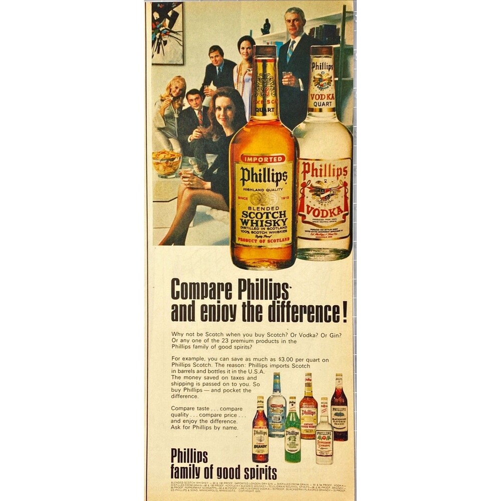 Phillips Family of Good Spirits "Compare & Enjoy the Difference" Print Ad 1970